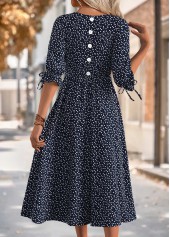 Black dresses,Heart dresses,Everyday dresses,Casual dresses,ROTITA Heart Print Black Round Neck 3/4 Sleeve Dress