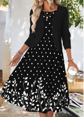 Black dresses,Plants dresses,Dot dresses,Everyday dresses,Casual dresses,ROTITA Tummy Coverage Floral Print Black Dress and Cardigan