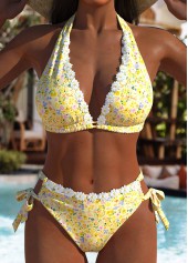 ensemble bikini taille basse à imprimé floral jaune rotita