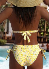 Yellow swimwear,Floral swimwear,Plants swimwear,ROTITA Yellow Floral Print Low Waisted Bikini Set