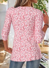 Pink tops,Ditsy Floral tops,ROTITA Ditsy Floral Print Pink V Neck T Shirt