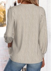 Light Coffee tops,Striped tops,Geometric tops,ROTITA Striped Light Coffee Round Neck Long Sleeve T Shirt