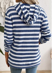 Blue tops,Striped tops,Geometric tops,ROTITA Kangaroo Pocket Striped Blue Long Sleeve Hoodie
