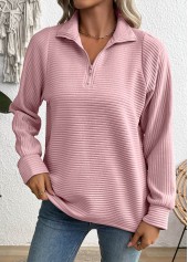 Rotita-Reißverschluss-Rosa-Langarm-Sweatshirt mit Umlegekragen