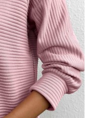 Pink tops,Plain Color tops,ROTITA Zipper Pink Turn Down Collar Long Sleeve Sweatshirt