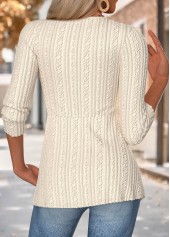 Beige tops,Plain Color tops,ROTITA Beige V Neck 3/4 Sleeve T Shirt