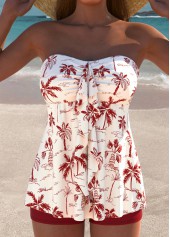Ensemble tankini taille moyenne à imprimé plantes tropicales rouge vin Rotita