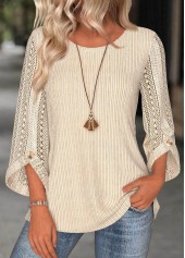 ROTITA Beige Round Neck 3/4 Sleeve Blouse