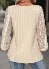 Beige tops,Plain Color tops,ROTITA Beige Round Neck 3/4 Sleeve Blouse