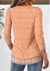Orange tops,Tribal tops,ROTITA Tribal Print Orange Split Neck Long Sleeve T Shirt