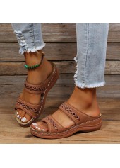 dunkelbraune flache Peeptoe-Sandalen mit niedrigem Absatz