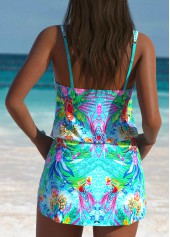 Cyan swimwear,Plants swimwear,ROTITA Cyan Tropical Plants Print One Piece Swimdress