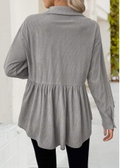 Light Grey tops,Plain Color tops,ROTITA Light Grey Shirt Collar Long Sleeve Shacket