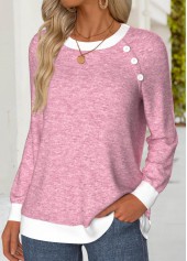 Multi Color tops,Plain Color tops,ROTITA Tummy Coverage Multi Color Round Neck Long Sleeve Sweatshirt