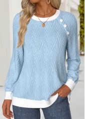 Sweat-shirt bleu clair à manches longues et col rond avec couverture du ventre Rotita