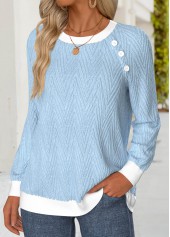 Light Blue tops,Plain Color tops,ROTITA Tummy Coverage Light Blue Round Neck Long Sleeve Sweatshirt