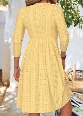 Light Yellow dresses,Plain Color dresses,Everyday dresses,Casual dresses,ROTITA Light Yellow V Neck Long Sleeve Dress