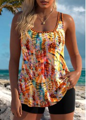 orangefarbenes Tankini-Set mit U-Ausschnitt und Animalprint