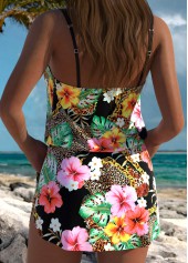 Black swimwear,Floral swimwear,Plants swimwear,ROTITA Black Floral Print One Piece Swimdress