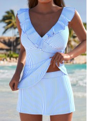 Blue swimwear,Striped swimwear,Geometric swimwear,ROTITA Blue Striped High Waisted Tankini Set
