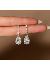 Silver jewelry,Silver Color Rhinestone Copper Detail Earrings