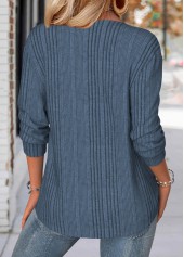 Peacock Blue tops,Floral tops,Plants tops,ROTITA Floral Print Peacock Blue Split Neck Long Sleeve Sweatshirt