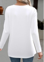 White tops,Plain Color tops,ROTITA White Round Neck Long Sleeve T Shirt