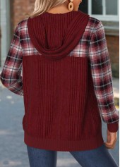 Wine Red tops,Plaid tops,Geometric tops,ROTITA Tummy Coverage Plaid Wine Red Hoodie and Coat