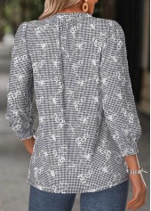 Black tops,Plaid tops,Geometric tops,ROTITA Tummy Coverage Plaid Black V Neck Long Sleeve Blouse