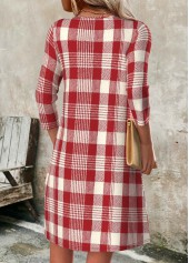 Red dresses,Plaid dresses,Geometric dresses,Everyday dresses,Casual dresses,ROTITA Tummy Coverage Plaid Red Short Split Neck Dress