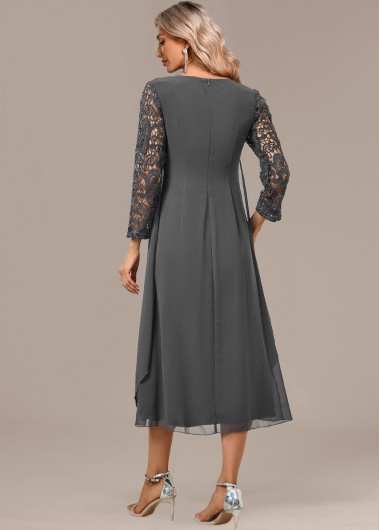 Dark Grey dresses,Plain Color dresses,Party dresses,Elegant dresses,ROTITA Dark Grey A Line Round Neck 3/4 Sleeve Dress