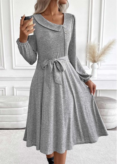 Light Grey Marl dresses,Plain Color dresses,Everyday dresses,Casual dresses,ROTITA Tummy Coverage Light Grey Marl Belted Asymmetrical Neck Dress