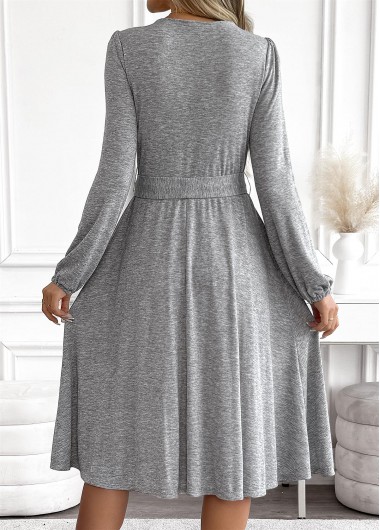 Light Grey Marl dresses,Plain Color dresses,Everyday dresses,Casual dresses,ROTITA Tummy Coverage Light Grey Marl Belted Asymmetrical Neck Dress