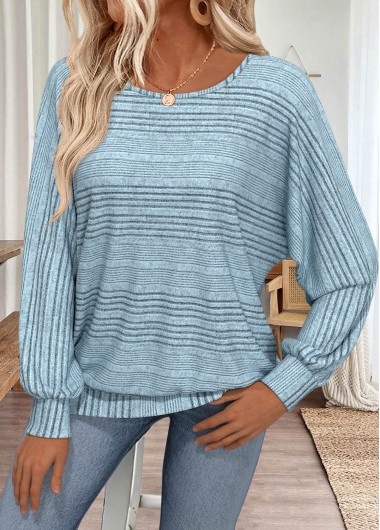Dusty Blue tops,Plain Color tops,ROTITA Dusty Blue Round Neck Long Sleeve T Shirt