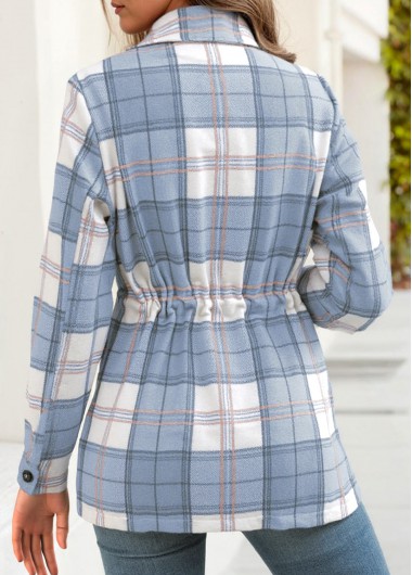 Light Blue tops,Plaid tops,Geometric tops,ROTITA Tummy Coverage Plaid Light Blue Long Sleeve Shirt