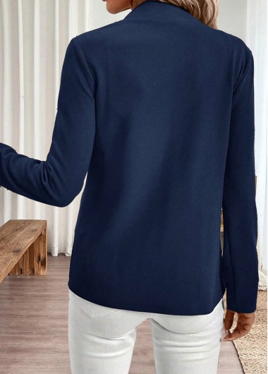 Navy tops,Plain Color tops,ROTITA Navy Open Front Long Sleeve Coat