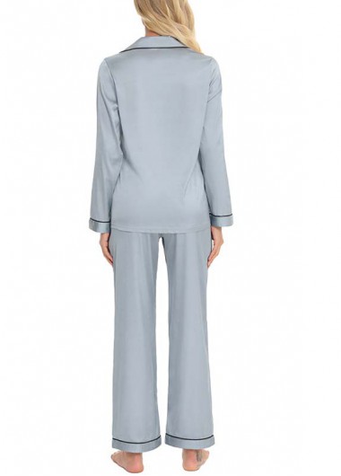 Dark Grey loungewear,Plain Color loungewear,Dark Grey Turn Down Collar Lounge Top and Pants