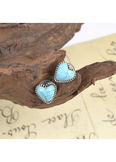 Mint Green jewelry,Heart Mint Green Alloy Detail Earrings