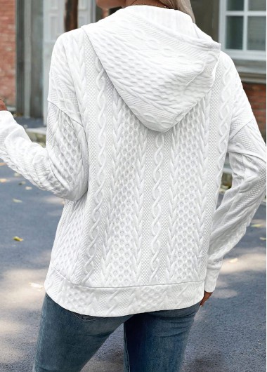 White tops,Plain Color tops,ROTITA Tummy Coverage White Long Sleeve Hoodie