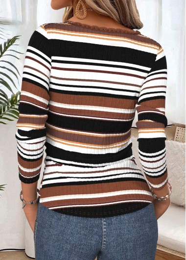 Multi Color tops,Striped tops,Geometric tops,ROTITA Tummy Coverage Striped Multi Color Scoop Neck T Shirt