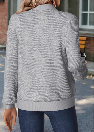 Light Grey Marl tops,Plain Color tops,ROTITA Tummy Coverage Light Grey Marl Stand Collar Track Jacket