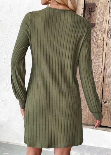 Olive Green dresses,Plain Color dresses,Everyday dresses,Casual dresses,ROTITA Olive Green A Line V Neck Long Sleeve Dress