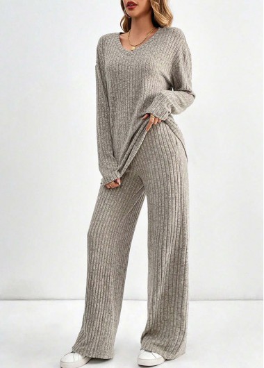 Light Coffee loungewear,Plain Color loungewear,Light Coffee Round Neck Lounge Top and Pants