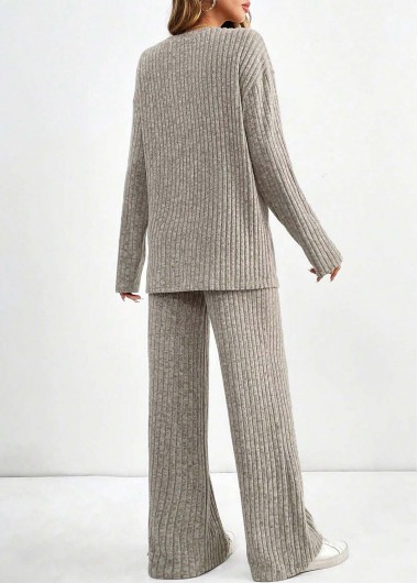 Light Coffee loungewear,Plain Color loungewear,Light Coffee Round Neck Lounge Top and Pants