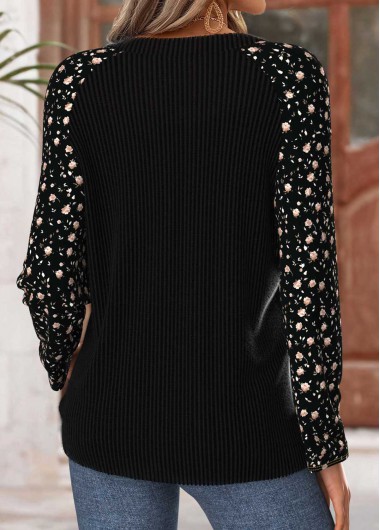 Black tops,Ditsy Floral tops,ROTITA Tummy Coverage Ditsy Floral Print Black T Shirt