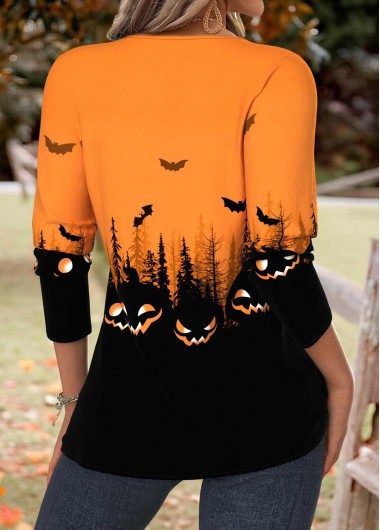 Orange tops,Halloween tops,ROTITA Halloween Tummy Coverage Orange Split Neck T Shirt
