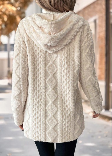 Beige plus size,Plain Color plus size,ROTITA Plus Size Tummy Coverage Beige Hooded Long Sleeve Coat