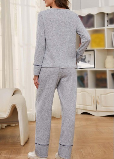 Light Grey loungewear,Plain Color loungewear,Light Grey V Neck Lounge Top and Pants