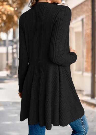 Black plus size,Plain Color plus size,ROTITA Plus Size Black Long Sleeve Knit Cardigan