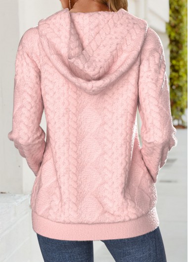 Pink tops,Plain Color tops,ROTITA Tummy Coverage Pink Long Sleeve Hoodie